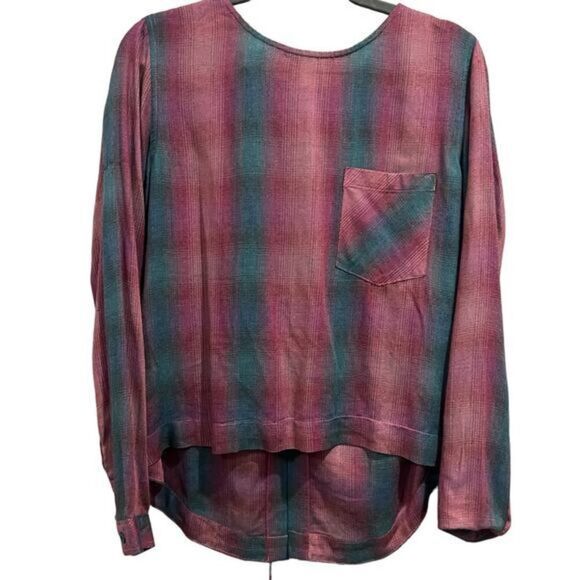 Cloth and stone Red plaid tie back long sleeve blouse top size small - Picture 1 of 7